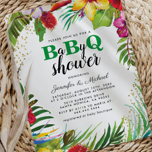 Invitation BBQ Baby Shower pour couples Barbecue Tropical B