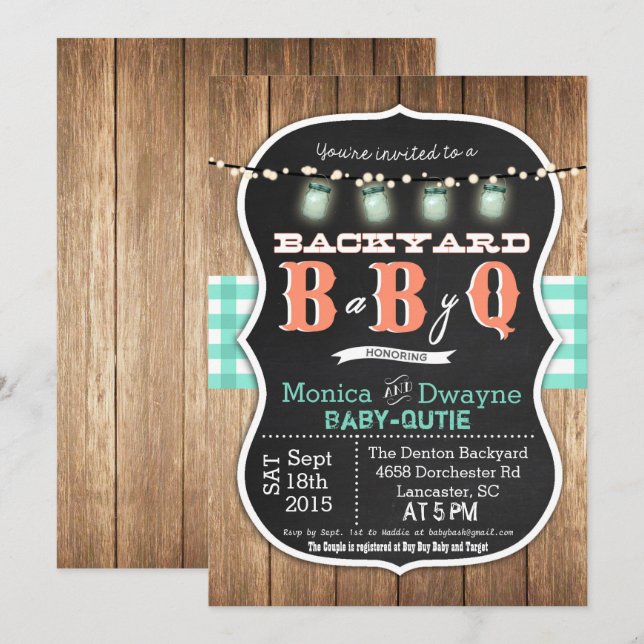 Invitation BBQ Baby Shower pour les futurs parents (Devant / Derrière)