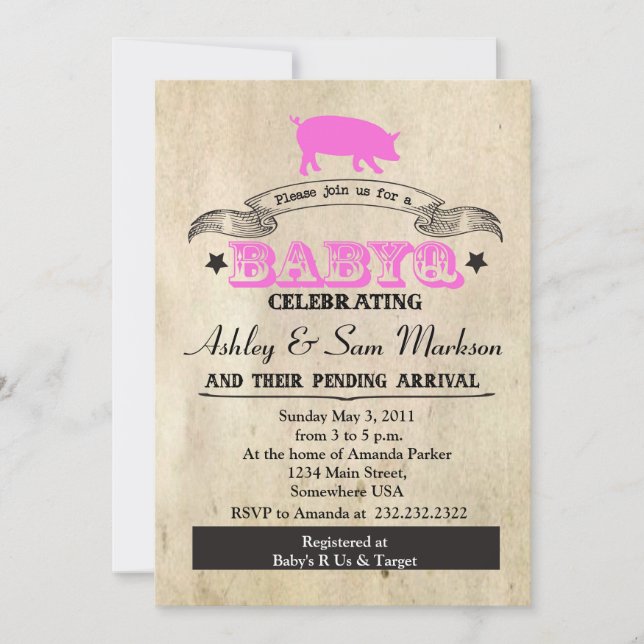 Invitation BBQ BABYQ Barbecue ROSE (Devant)