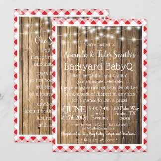 Invitation BBQ BBQ Bois Rustique En vichy Baby shower rouge