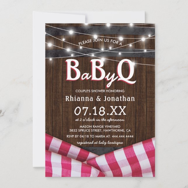 Invitation BBQ Bébé Couples douche | BaByQ rustique (Devant)