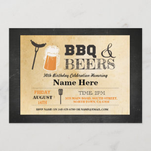 Invitation BBQ & BEER Anniversaire Chalk 30th 40th Any Age In