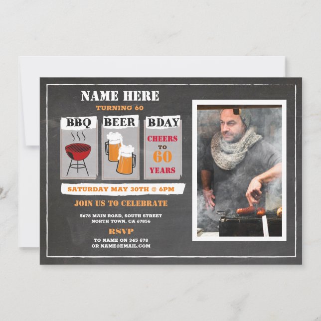 Invitation BBQ Beers Anniversaire Chalk Mens (Devant)