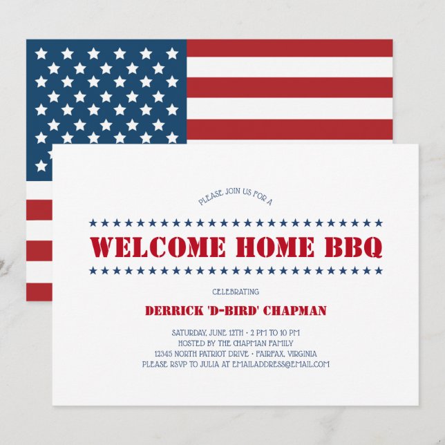 Invitation BBQ bienvenu Etats-Unis de maison (Devant / Derrière)