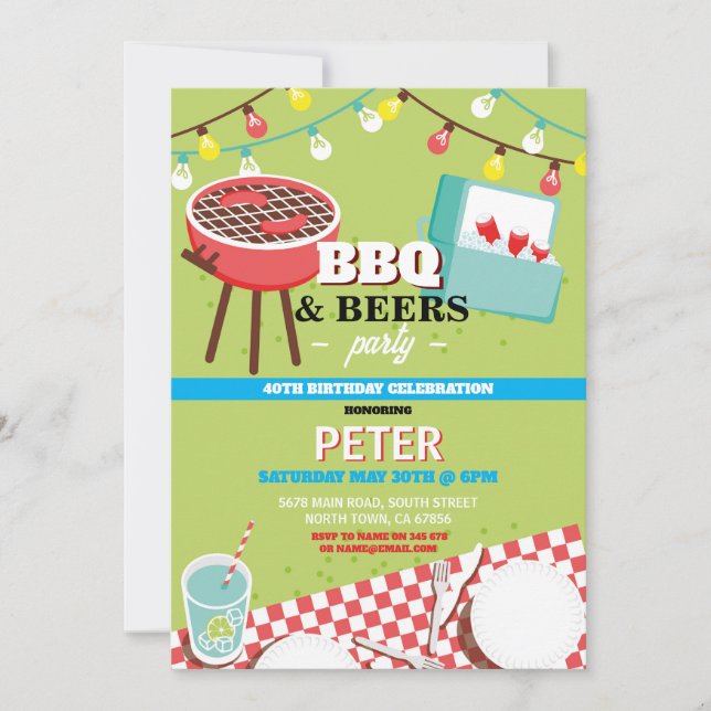 Invitation BBQ Bières Anniversaire Jardin Jardin Jardin (Devant)
