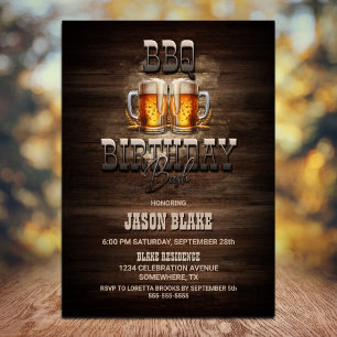 Invitation BBQ Bières Bois fête d'anniversaire