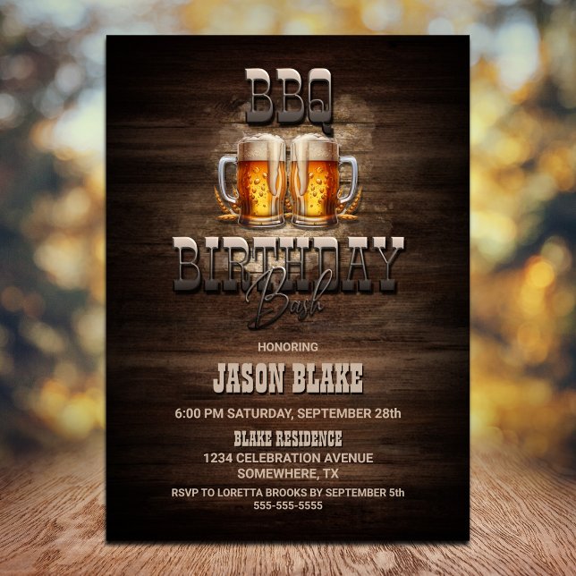 Invitation BBQ Bières Bois fête d'anniversaire (Créateur téléchargé)