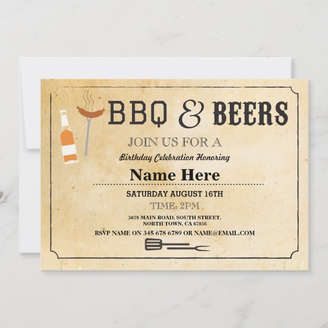 Invitation BBQ & BIÈRES Fête d'anniversaire N'importe quel âg (Devant)