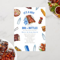 BBQ + Bouteilles Cookout Boy Baby shower Invitatio