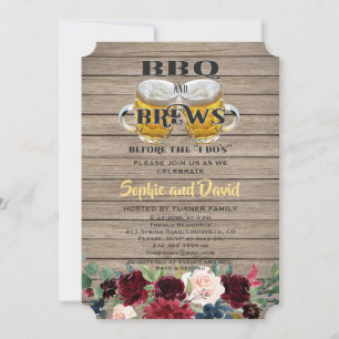 Invitation BBQ & BREWS avant le Fiançailles en bois "I DO'S"