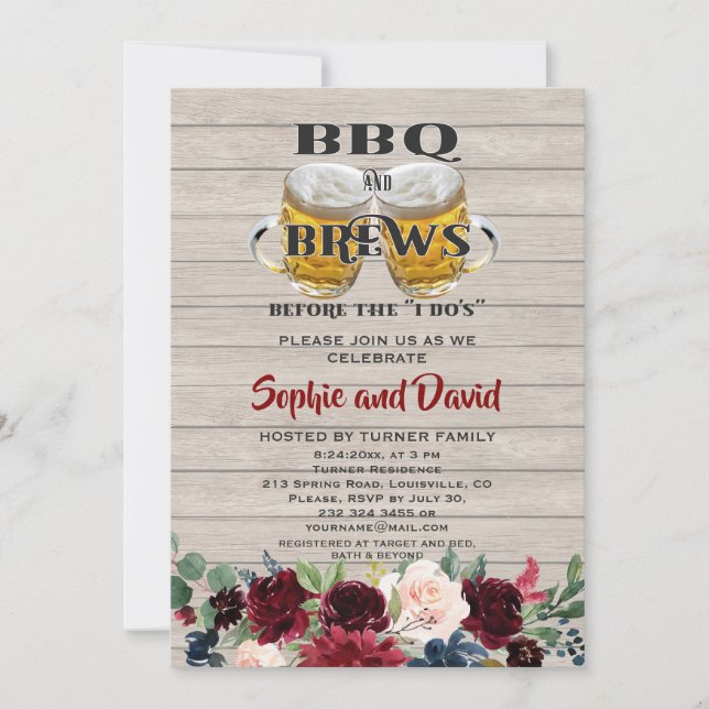 Invitation BBQ & BREWS en bois avant le Fiançailles "I DO'S" (Devant)