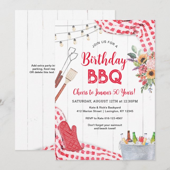 Invitation BBQ d'anniversaire (Devant / Derrière)