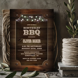 Invitation BBQ d'anniversaire élégant en bois