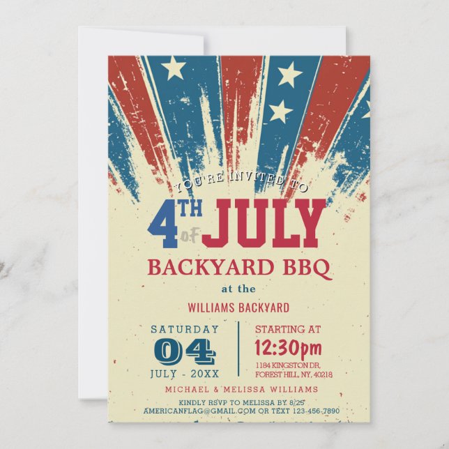 Invitation BBQ dans le jardin du 4 juillet moderne I Drapeau 