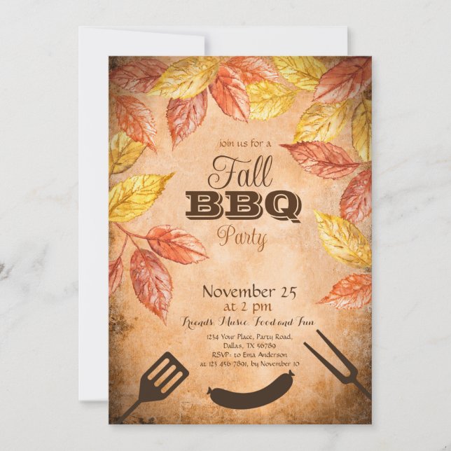 Invitation BBQ d'automne, Fête de barbeque d'autom (Devant)