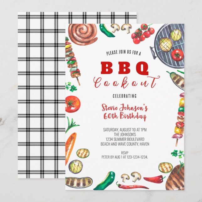 Invitation BBQ d'été Cuisine 60e anniversaire (Devant / Derrière)