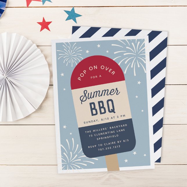 Invitation BBQ d'été vintage rouge blanc et bleu pop (Créateur téléchargé)