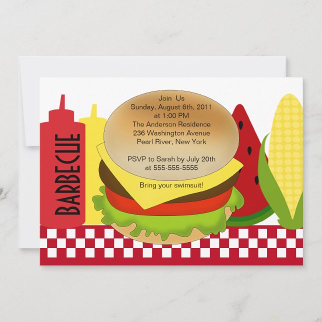 Invitation BBQ d'invitation de barbecue de partie d'été (Devant)