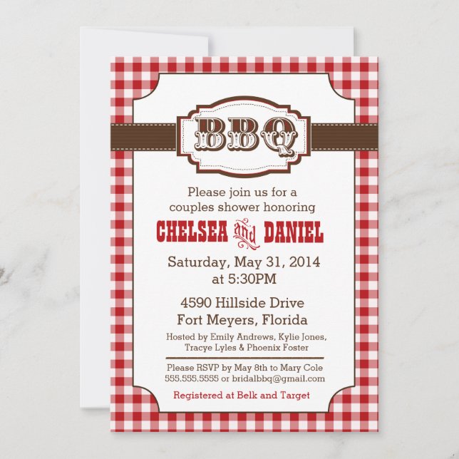 Invitation BBQ Douche Couples, Pays Rustique (Devant)