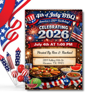 Invitation BBQ du 250e 4 juillet Rouge Blanc Amérique