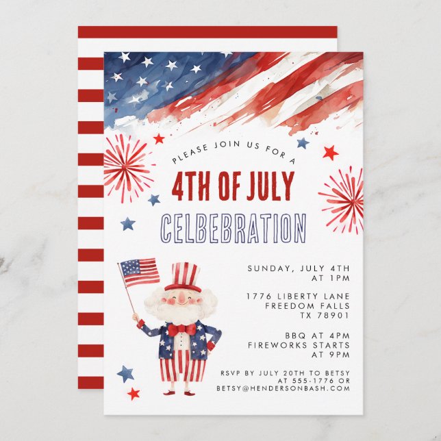 Invitation BBQ du 4 juillet Feu d'Artifice à l'aqu (Devant / Derrière)