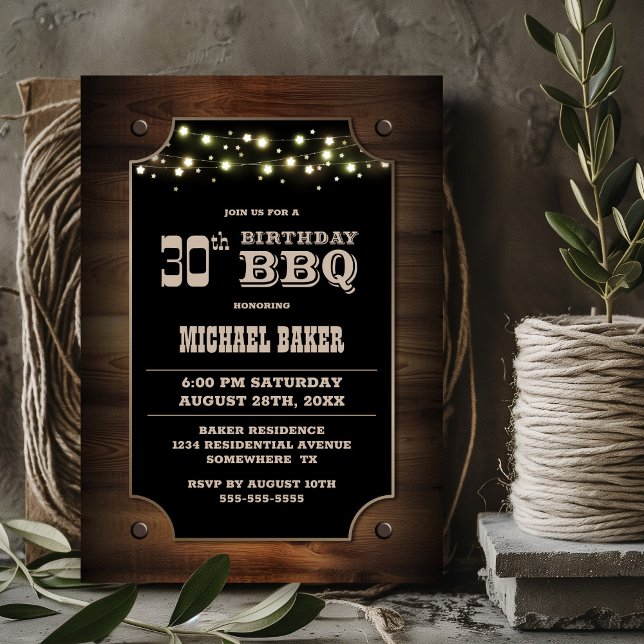 Invitation BBQ élégant en bois 30e anniversaire (Créateur téléchargé)