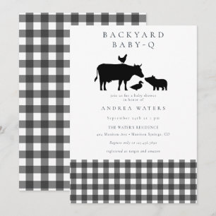 Invitation BBQ   En vichy noir   Baby shower rustique