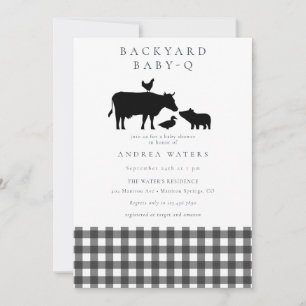 Invitation BBQ   En vichy noir   Baby shower rustique