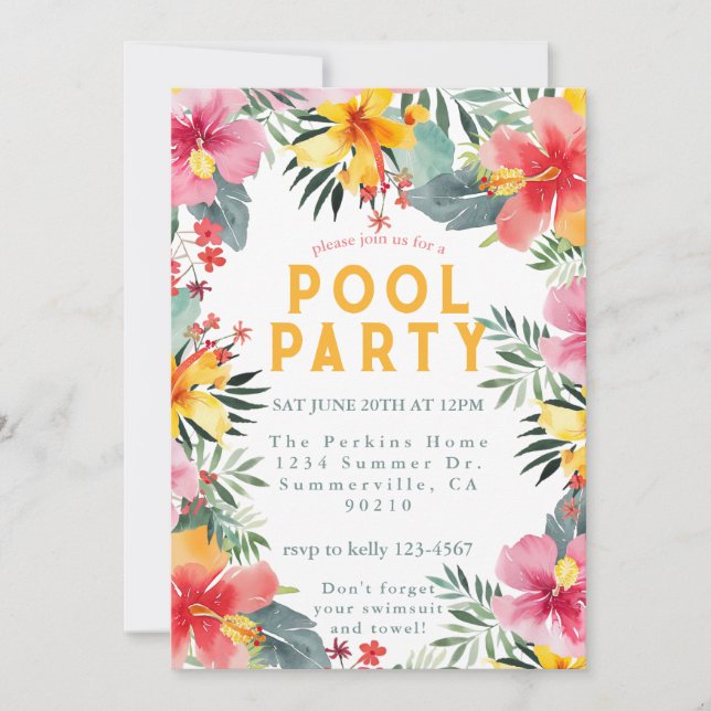Invitation BBQ Été De La Fête De Piscine (Devant)