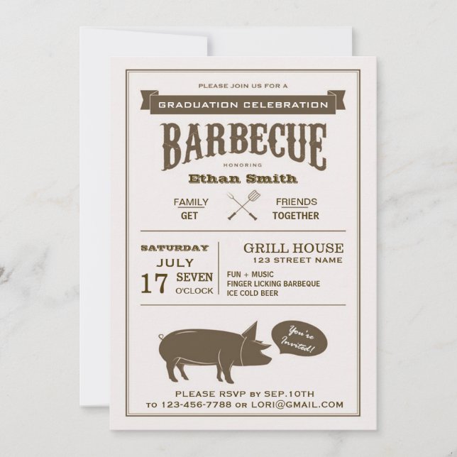 Invitation BBQ Graduation Party ou toute fête de célébration (Devant)