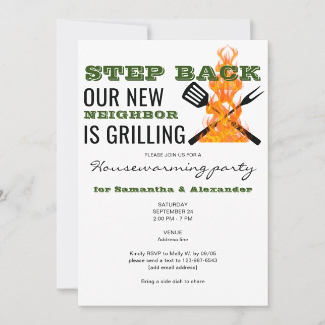 Invitation BBQ Grilling Amusant Nouveau Voisin Fête de Ménage (Devant)