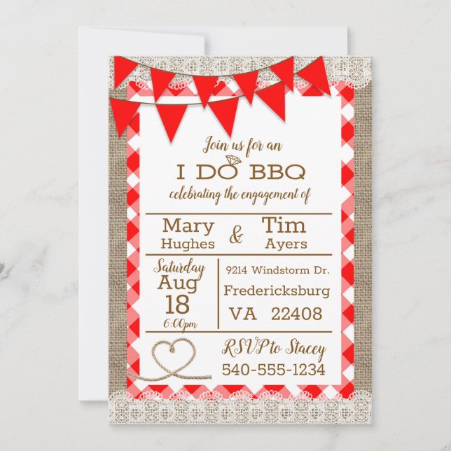 Invitation BBQ Je le fais Toile et Gingham (Devant)