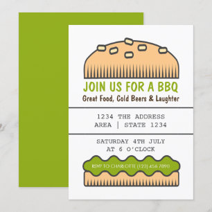 Invitation BBQ Party Big Burger Bun En Vert