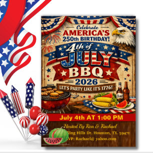 Invitation BBQ patriotique 4 juillet 250e anniversaire d'Amér