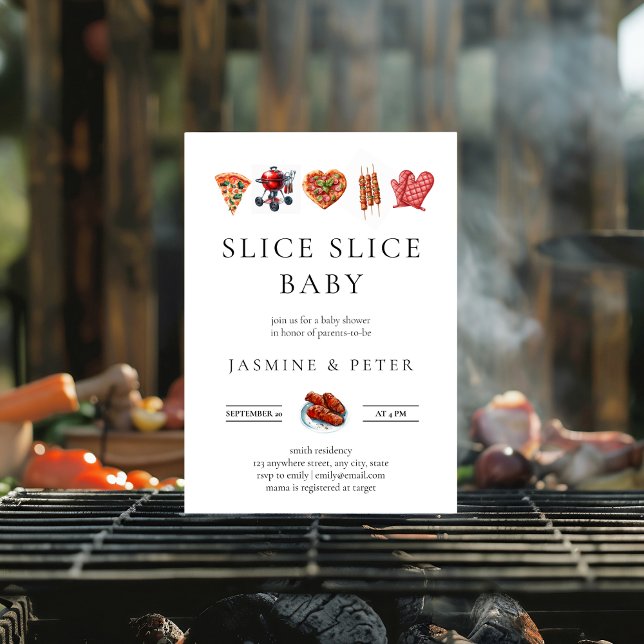 Invitation BBQ Pizza genre baby shower naturel (Créateur téléchargé)