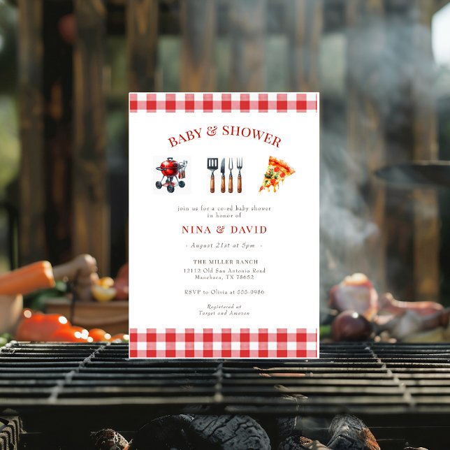 Invitation BBQ Pizza genre baby shower naturel (Créateur téléchargé)