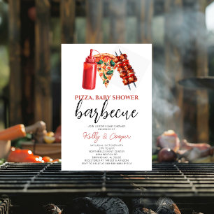 Invitation BBQ Pizza genre baby shower naturel