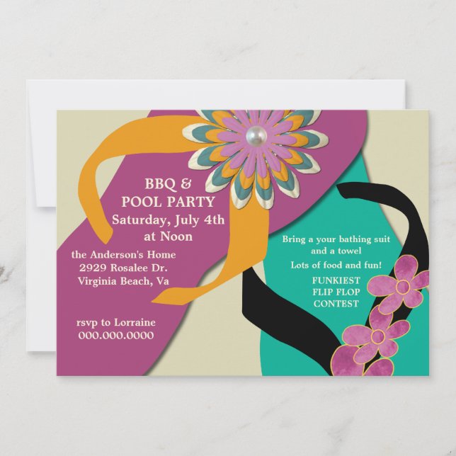 Invitation BBQ & Pool Flip Flop Invitation-vin (Devant)