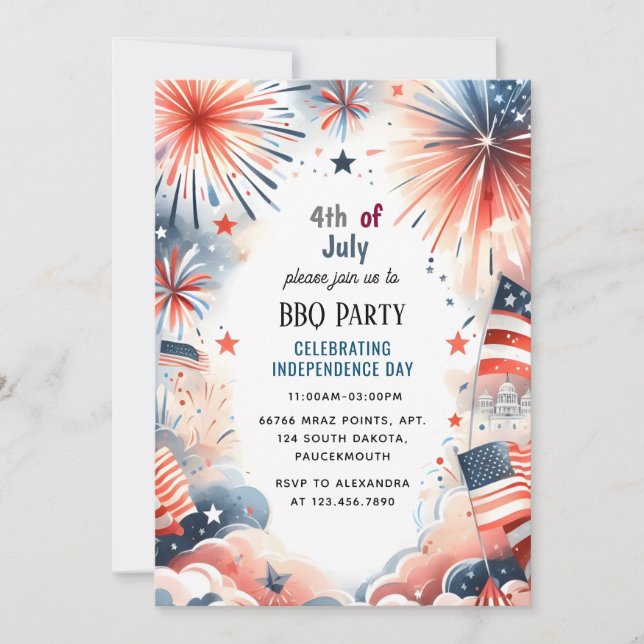 Invitation Bbq Rouge Blanc Bleu Américain Drapeau 4 juillet P (Devant)