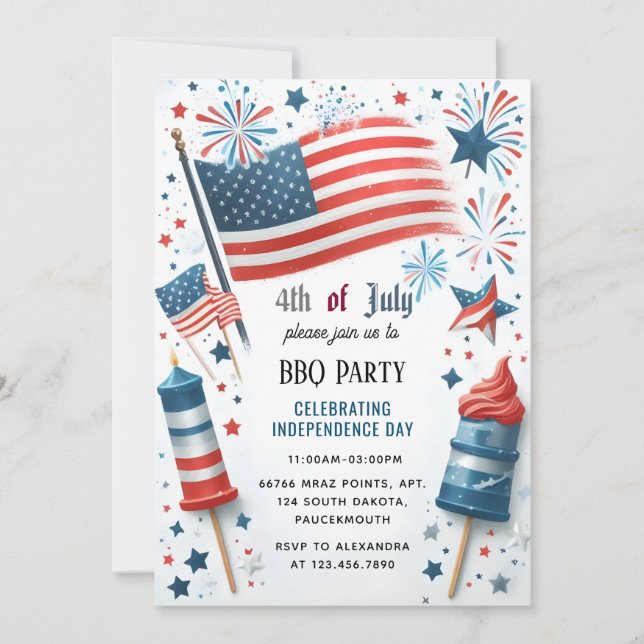 Invitation Bbq Rouge Blanc Bleu Américain Drapeau 4 juillet P (Devant)