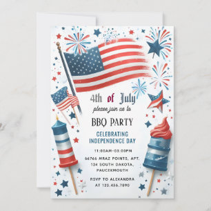 Invitation Bbq Rouge Blanc Bleu Américain Drapeau 4 juillet P