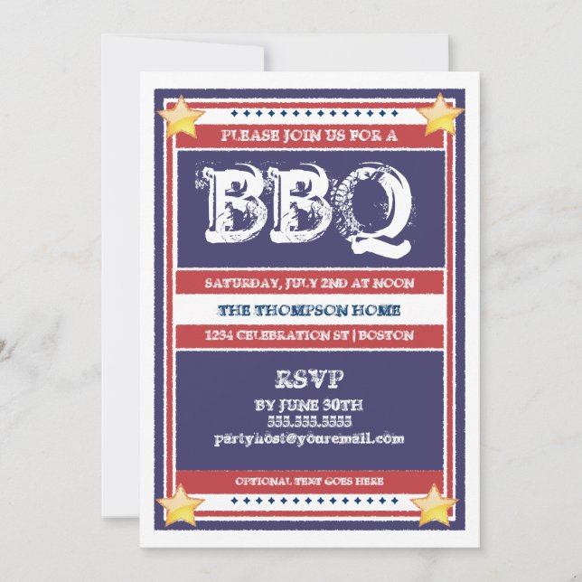 Invitation BBQ rouge, blanc et bleu (Devant)