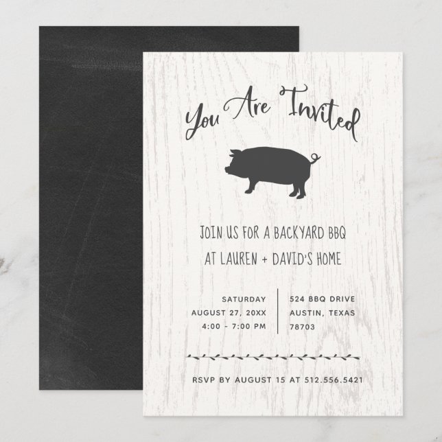 Invitation BBQ russe branché ou fête| Bois blanc (Devant / Derrière)
