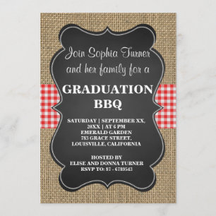 Invitation BBQ Rustic Burlap et Chalkboard GRADUY Personnalis