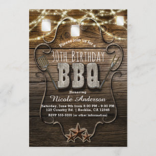 Invitation BBQ Rustique Bois Mason Jars Lumières Fête d'anniv