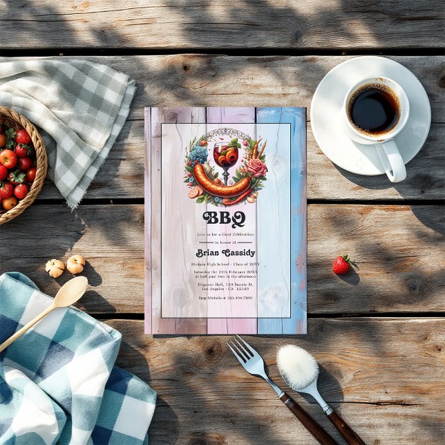 Invitation BBQ Rustique - Parti de Graduation Photo (Rustic BBQ Graduation Party Photo Invitation)