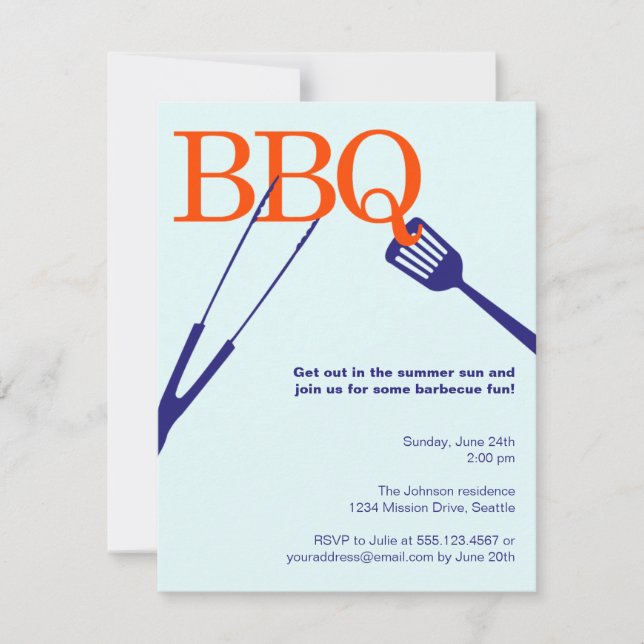 Invitation BBQ summer barbecue cool tool blue cookout custom (Devant)