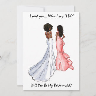 Invitation Be My Bridesmaid Card - African American - Afro