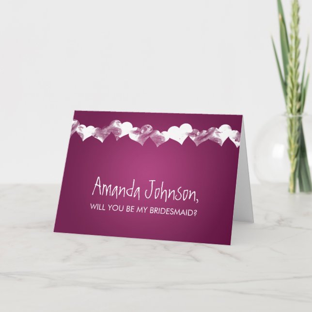 Invitation Be My Bridesmaid Grunge Hearts Pink Berry (Devant)