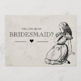 Invitation Be My Bridesmaid Vintage Alice in Wonderland